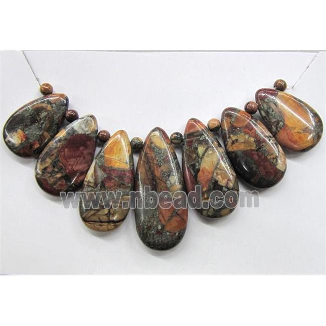 Picasso Jasper Teardrop Pendant For Necklace Multicolor