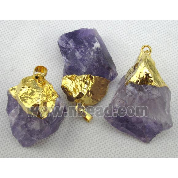 amethyst nugget pendant, gold plated