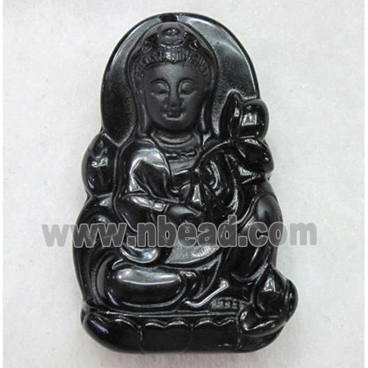 Natural Black Obsidian Buddha Pendant