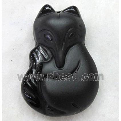 Natural Black Obsidian Fox Charm Pendant