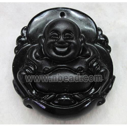 Natural Black Obsidian Buddha Pendant