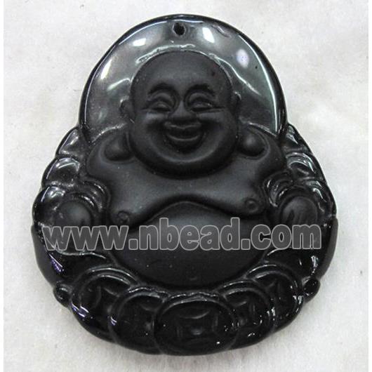 Natural Black Obsidian Buddha Pendant