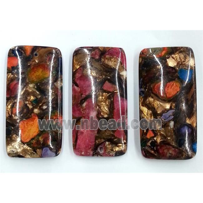 bronzite pendant, resin cover, mixed rectangle