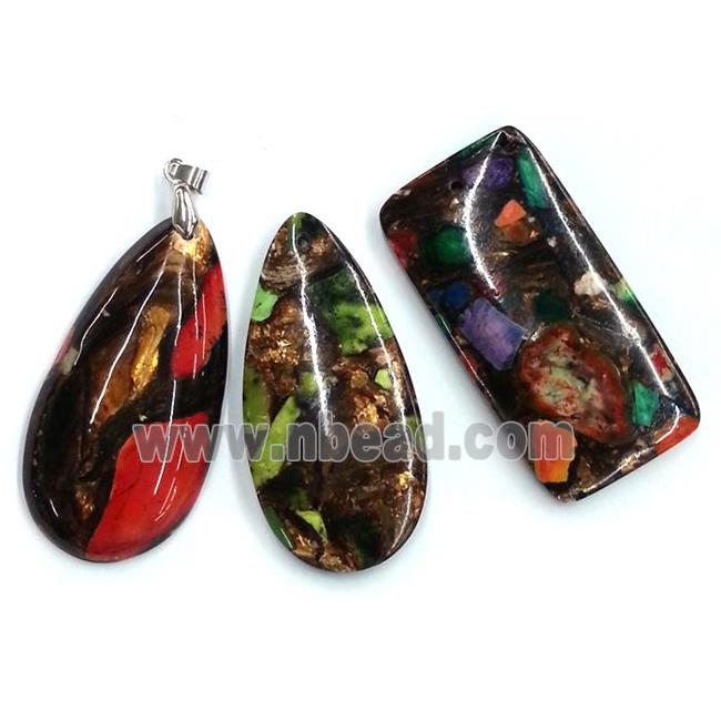 bronzite pendant, resin cover, mixed