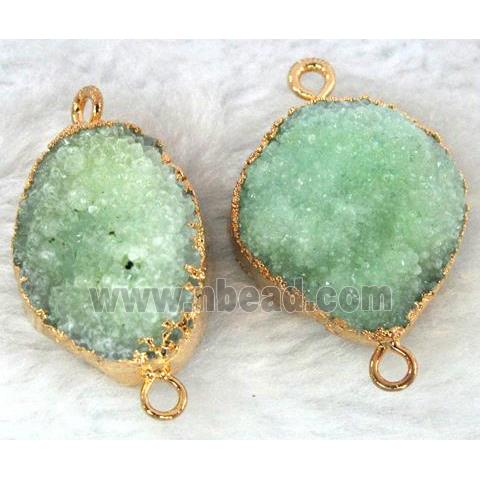 green druzy, quartz connector, gold