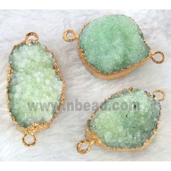 green druzy, quartz connector, gold