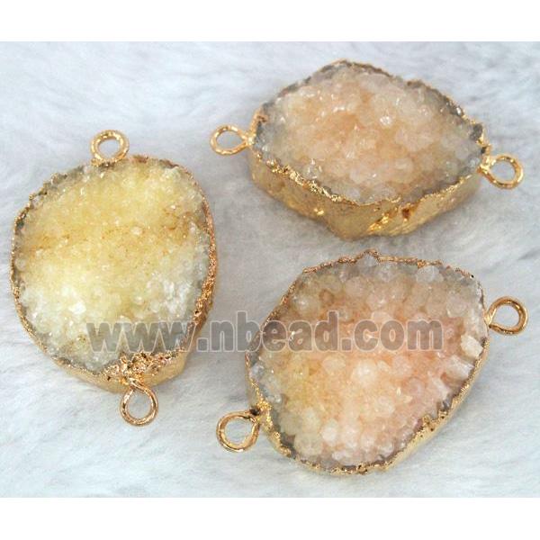 orange druzy quartz connector, gold plated