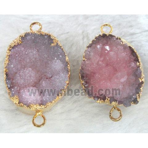 pink druzy quartz connector, gold plated