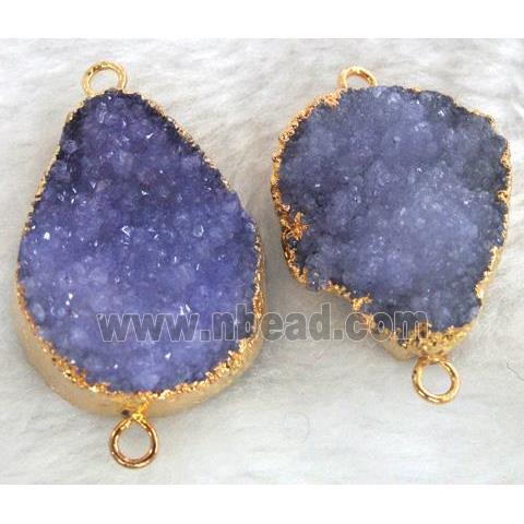 purple druzy quartz connector, gold plated