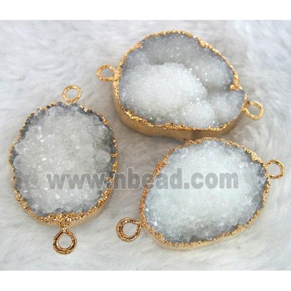 white druzy quartz connector, gold plated