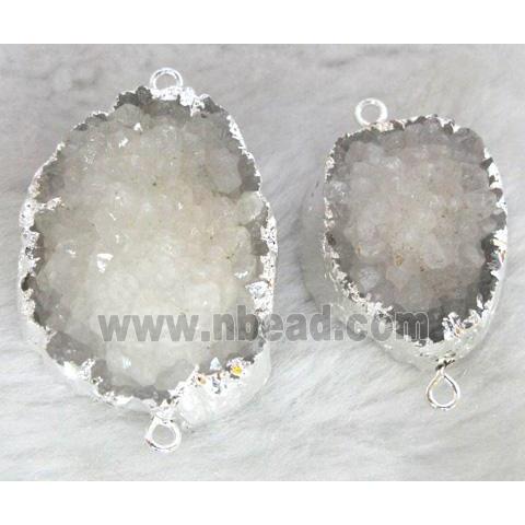 white druzy quartz connector, silver