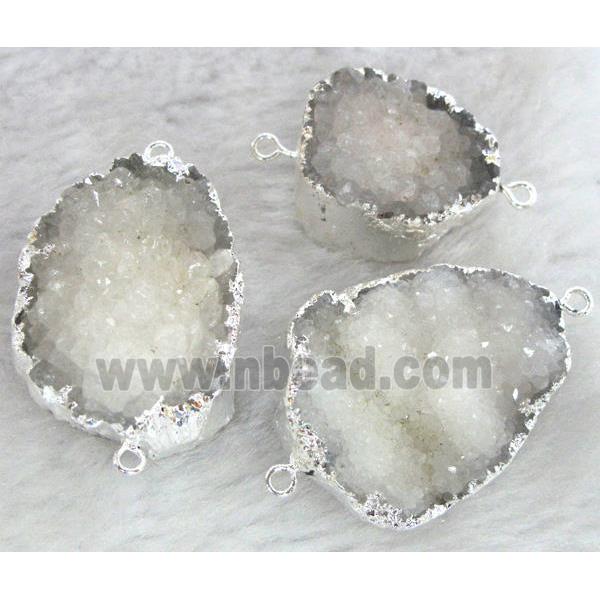 white druzy quartz connector, silver