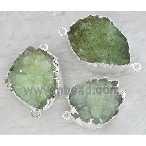 green druzy quartz connector, silver