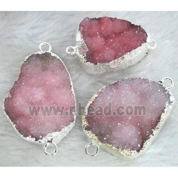 pink druzy quartz connector, silver