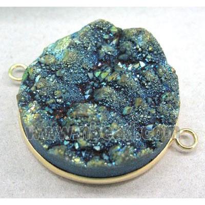 druzy quartz connector, green electroplated