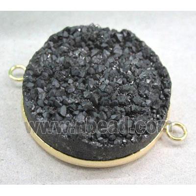 black druzy quartz connector, gold plated