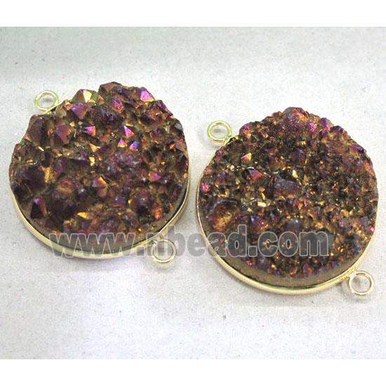 druzy quartz linkers, round, purple electroplated