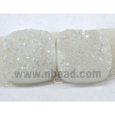 quartz druzy cabochon, square, white ab-color