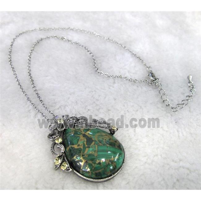 malachite necklace, teardrop