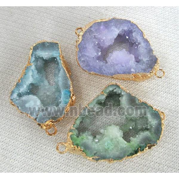 druzy agate connector, slice freeform, mixed color