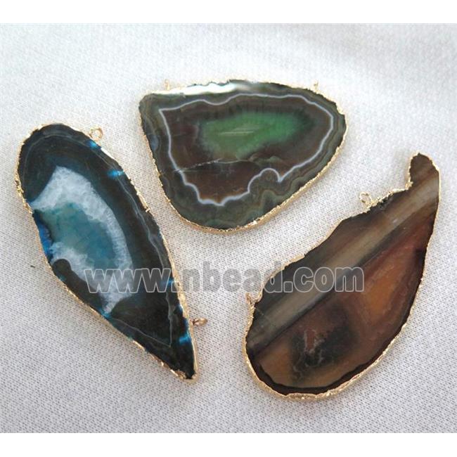 agate pendant, slice, freeform, 2-holes