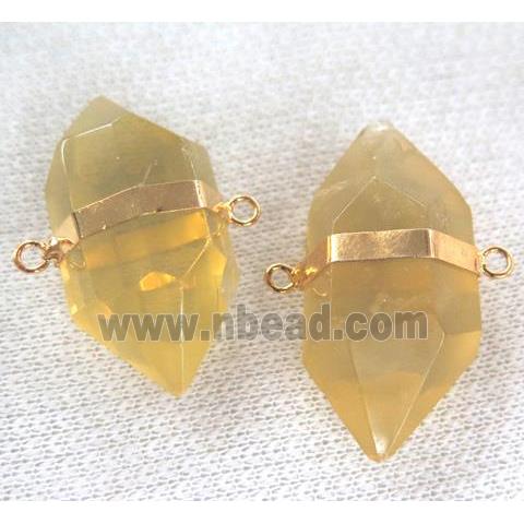 lemon quartz connector with double point, gold plated