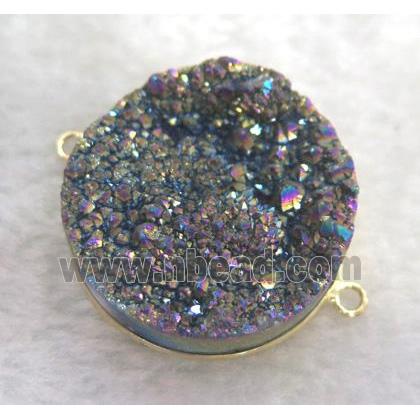 druzy quartz connector, rainbow electroplated