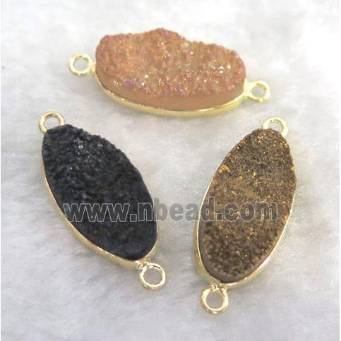 druzy quartz connector, oval, mixed color