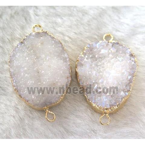 quartz druzy connector, freeform, white AB-color