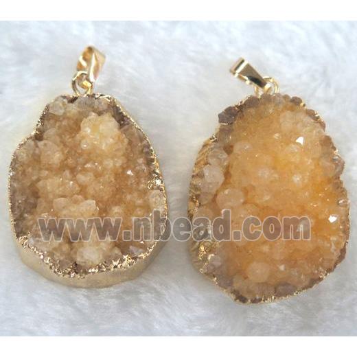 yellow druzy quartz pendant, freeform