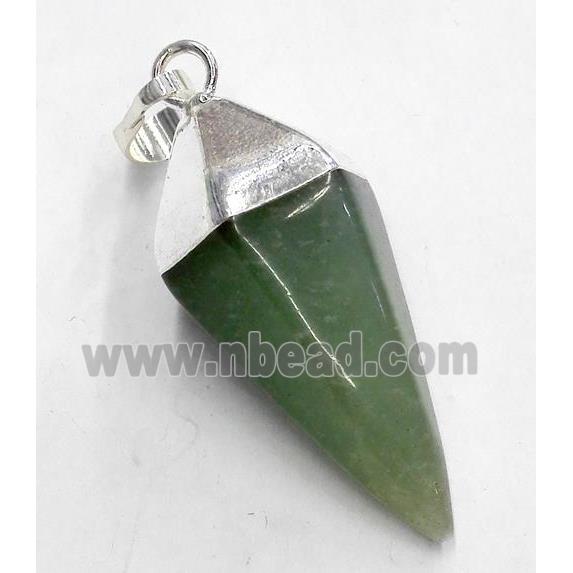 green aventurine pendant, bullet, silver plated