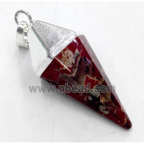 red jasper pendant, bullet, silver plated