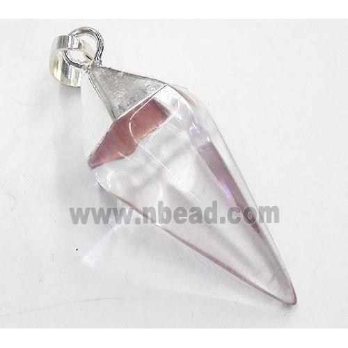 Crystal quartz pendant, bullet, silver plated