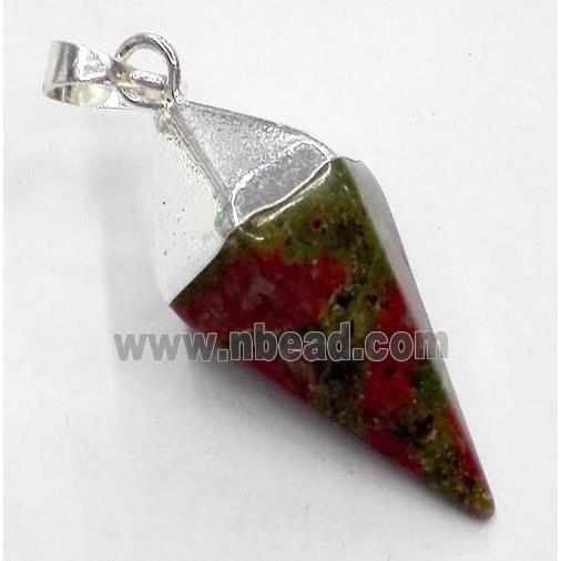 unakite pendant, bullet, silver plated