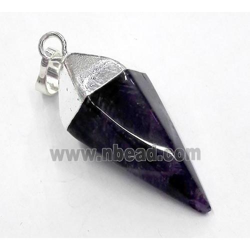 amethyst pendant, bullet, silver plated, deep-purple