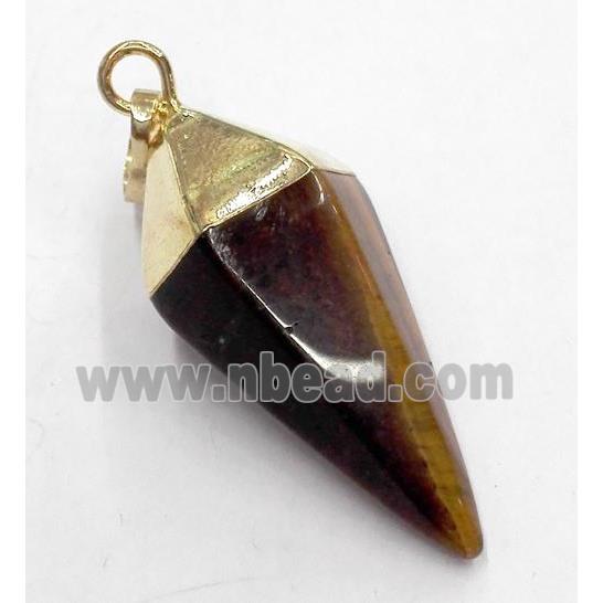 tiger eye stone pendant, bullet, gold plated