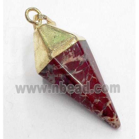 red jasper pendant, bullet, gold plated