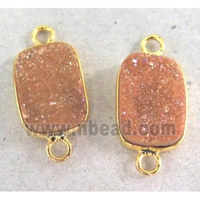 pink druzy quartz connector, rectangle