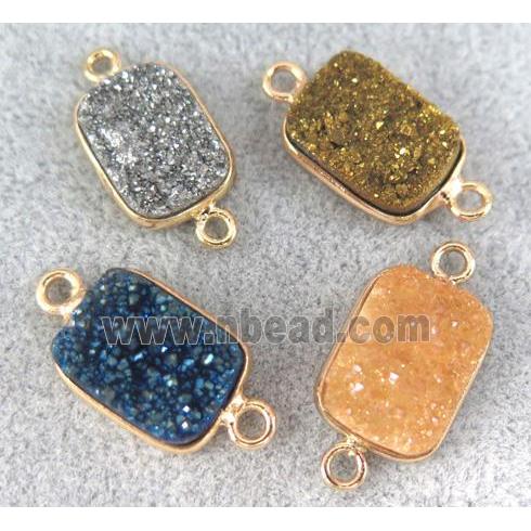 druzy quartz connector, rectangle, mixed color