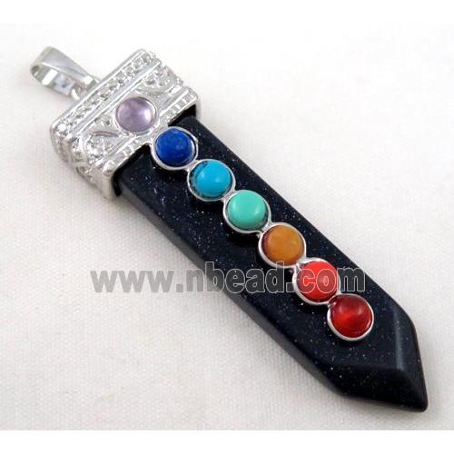 Blue SandStone Chakra pendant, paved gems