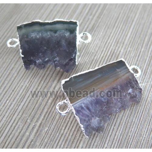 druzy amethyst slab pendant with 2-loops, freeform, silver plated