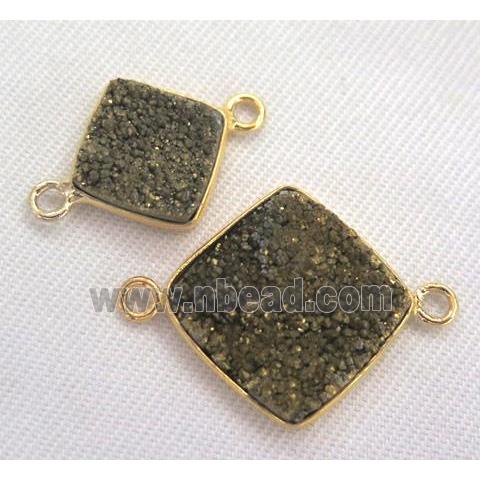 druzy quartz connector, square, gold electroplated