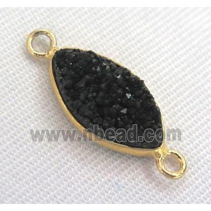 black druzy quartz connector, oval