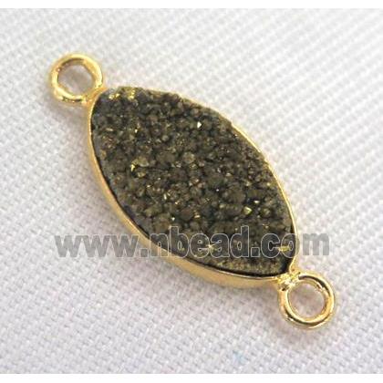 druzy quartz connector, oval, gold electroplated