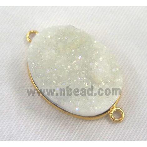 Quartz Druzy connector, oval, white AB color