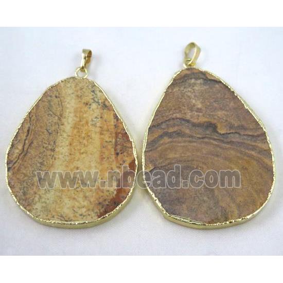 Picture Jasper pendant, freeform slab, yellow