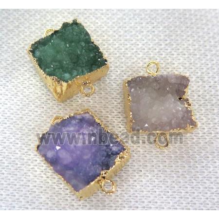 druzy quartz connector, square, mixed color