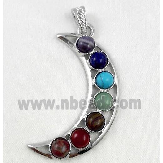 mixed gemstone pendant, moon-shaped