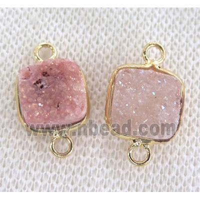 pink druzy quartz connector, square