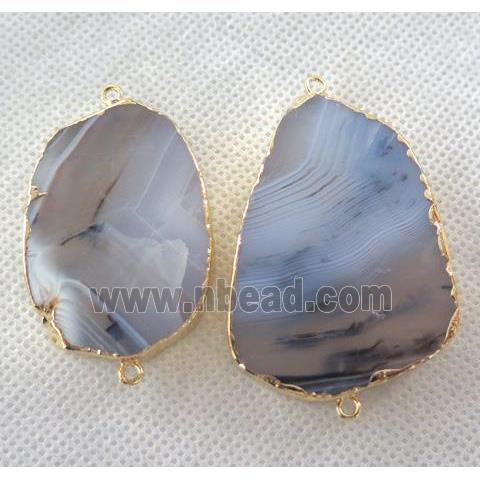 Heihua Agate slice connector, flat freeform, gray